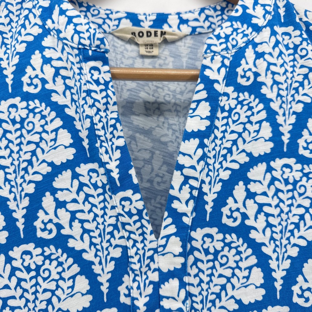Boden Naomi Short Jersey Dress 10R Blue Botanical Flourish Mono Print Pockets - Picture 3 of 9
